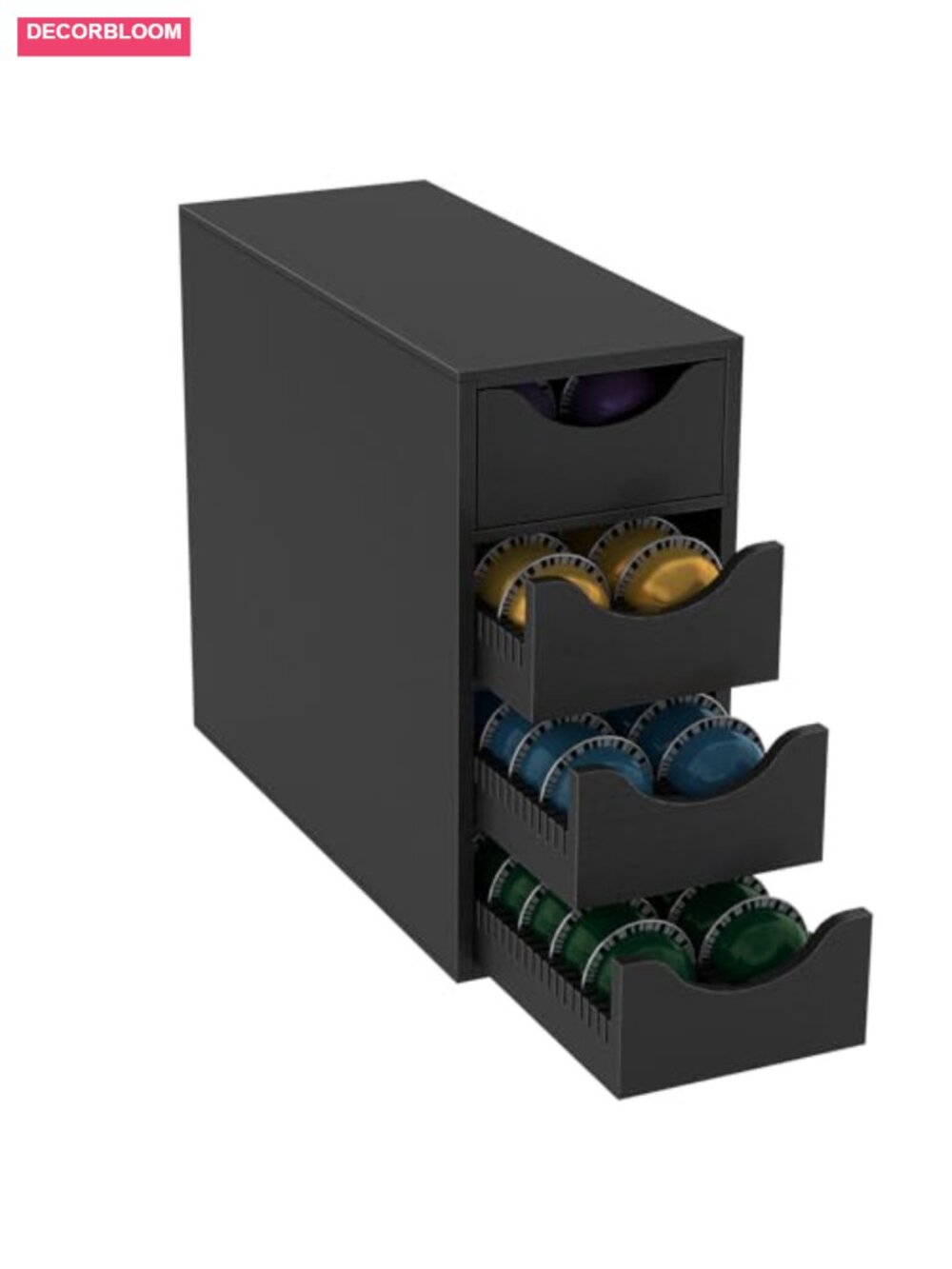 Extra Large Coffee Pod Holder with Drawer, 4 Tier, Wood, Holds 104 Pods